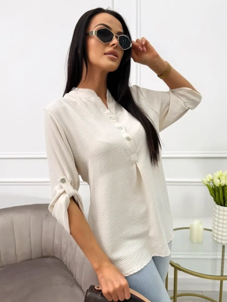 Beżowa Asymetryczna Bluzka 13718-142-A|Modna Kiecka Outlet