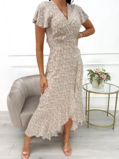 Beżowa Asymetryczna Sukienka 14042-140-A|Modna Kiecka Fashion