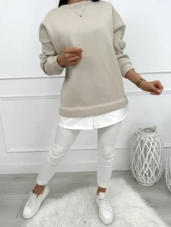 Beżowa Bluza Oversize 13445-418-A|Modna Kiecka New