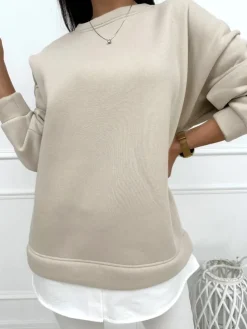 Beżowa Bluza Oversize 13445-418-A|Modna Kiecka New