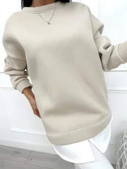 Beżowa Bluza Oversize 13445-418-A|Modna Kiecka New