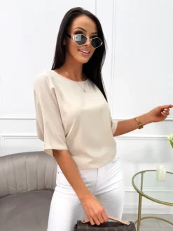Beżowa Klasyczna Bluzeczka 13727-328-A|Modna Kiecka Hot