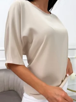 Beżowa Klasyczna Bluzeczka 13727-328-A|Modna Kiecka Hot