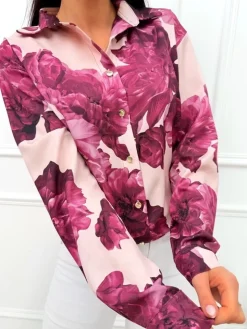 Beżowa Koszula w Kwiaty 13463-518 13463-518-Q|Modna Kiecka Hot