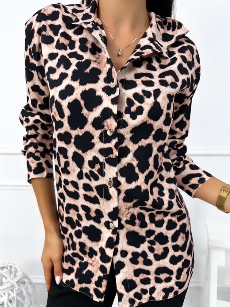 Beżowa Koszula w Panterkę 12878-105 12878-105-Q|Modna Kiecka Hot