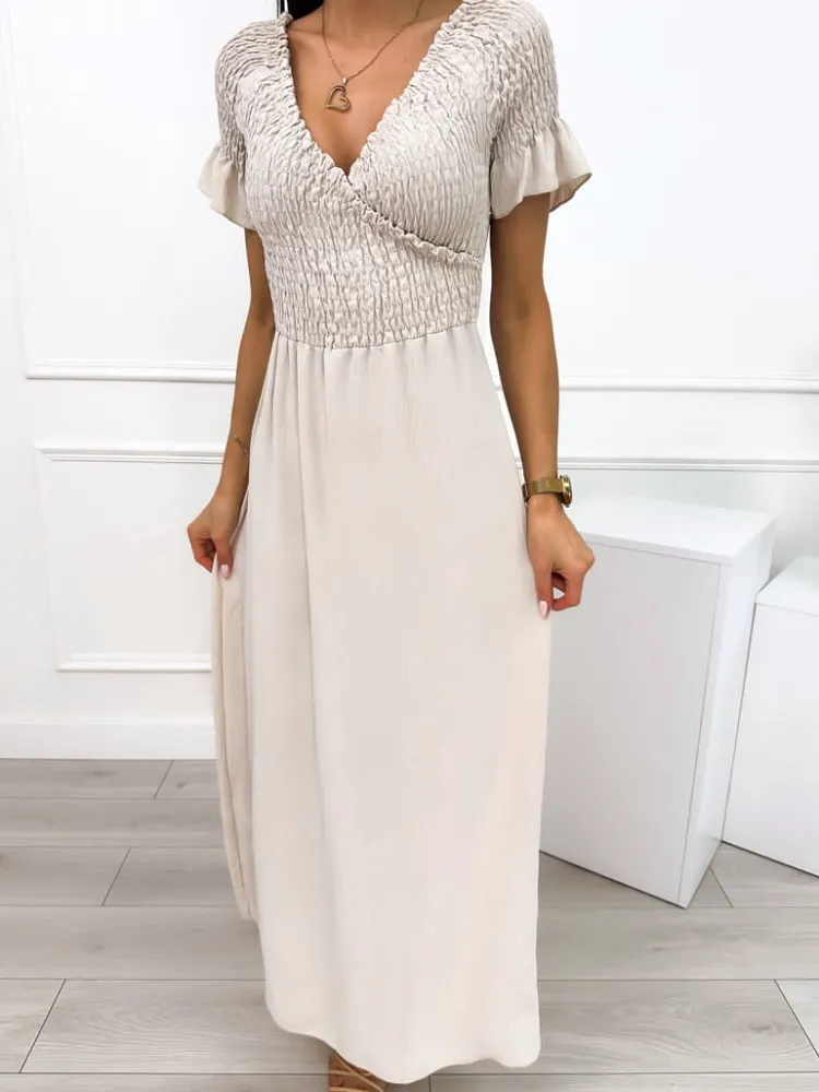 Beżowa Sukienka Maxi 12302-295-A|Modna Kiecka Online
