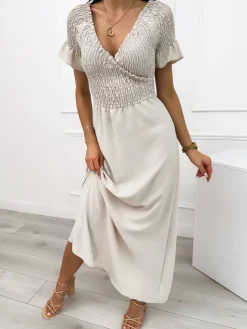 Beżowa Sukienka Maxi 12302-295-A|Modna Kiecka Online