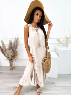 Beżowa Sukienka Oversize 10480-255-A|Modna Kiecka Online