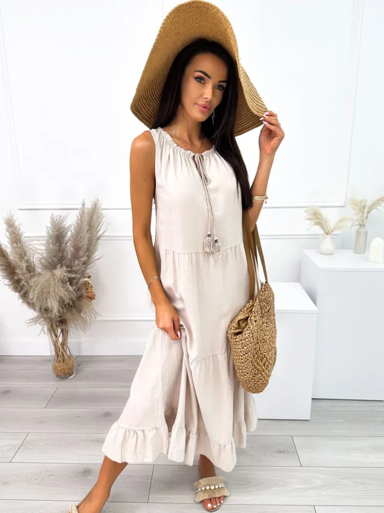 Beżowa Sukienka Oversize 10480-255-A|Modna Kiecka Online