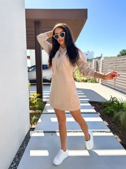 Beżowa Sukienka z Kapturem 11694-188-A|Modna Kiecka Fashion