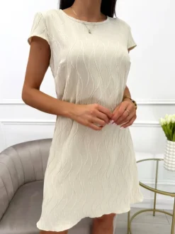 Beżowa Sukienka ze Wzorem 13863-517-A|Modna Kiecka Outlet