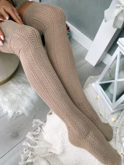 Beżowe Ażurowe Zakolanówki 13335-334-A|Modna Kiecka Hot