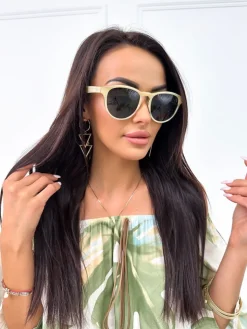 Beżowe Okulary Przeciwsłoneczne 10457-334-A|Modna Kiecka Discount