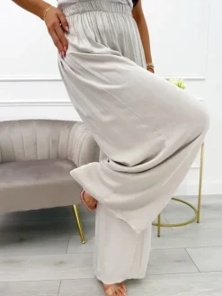 Beżowe Spodnie z Szeroką Nogawką 13990-309-A|Modna Kiecka Fashion
