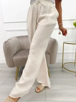 Beżowe Spodnie z Szeroką Nogawką i Kieszeniami 13995-229-A|Modna Kiecka Fashion