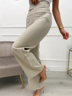 Beżowe Spodnie z Szeroką Nogawką 13607-170-A|Modna Kiecka Fashion