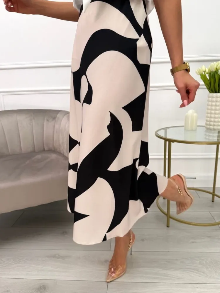Beżowo-Czarna Spódnica 13645-529-A|Modna Kiecka Outlet