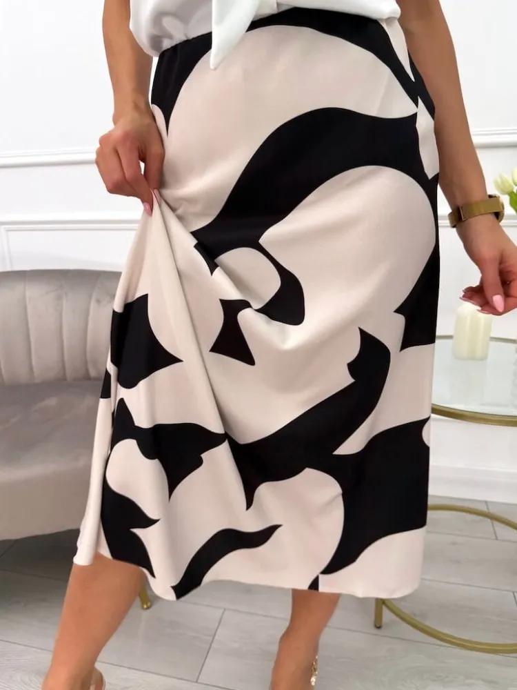 Beżowo-Czarna Spódnica 13645-529-A|Modna Kiecka Outlet