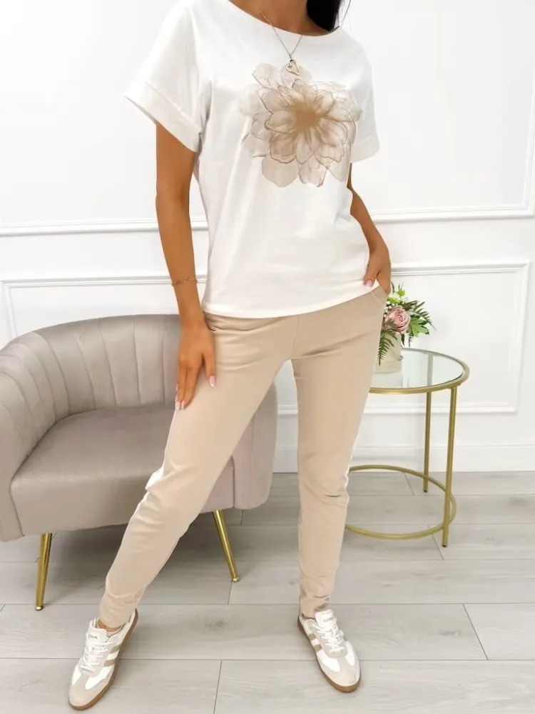 Beżowo-Kremowy Komplet ze Wzorem 12432-69-A|Modna Kiecka Outlet