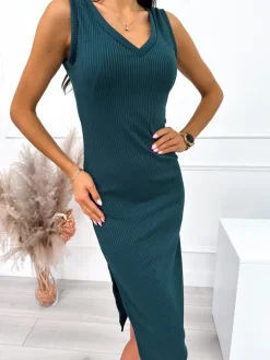 Beżowo-Zielony Komplet Sweterek + Sukienka 10586-328-D|Modna Kiecka Discount