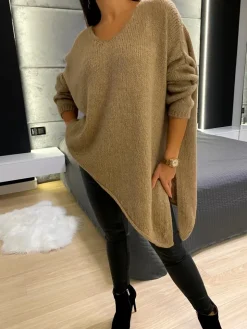 Beżowy Asymetryczny Sweterek 11752-349-A|Modna Kiecka Outlet