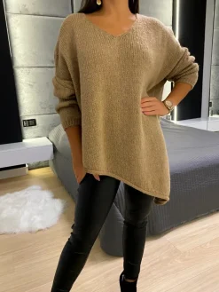 Beżowy Asymetryczny Sweterek 11752-349-A|Modna Kiecka Outlet