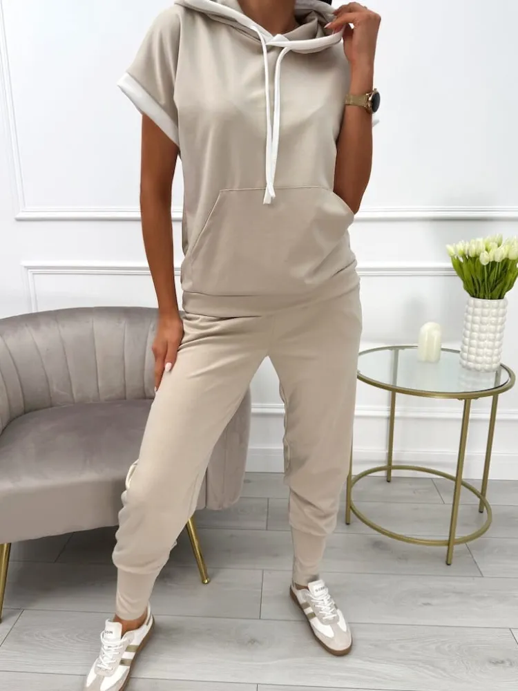 Beżowy Dresowy Komplet 13777-165-A|Modna Kiecka Outlet