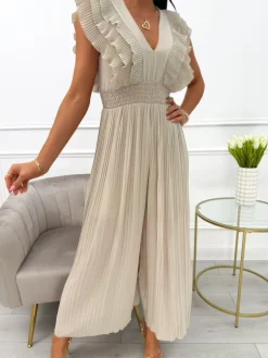 Beżowy Kombinezon z Falbankami 13870-422-D|Modna Kiecka Discount