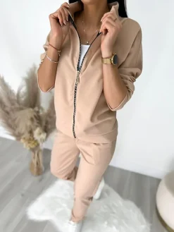 Beżowy Komplet Bluza + Spodnie 12817-104-A|Modna Kiecka Sale
