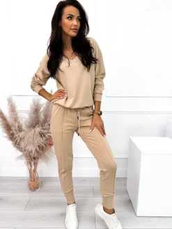Beżowy Komplet Bluza + Spodnie 10557-115-A|Modna Kiecka Online