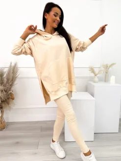 Beżowy Komplet Bluza Oversize + Legginsy 10450-203-A|Modna Kiecka Fashion
