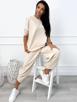 Beżowy Komplet Bluzka + Spodnie 12783-179-A|Modna Kiecka Outlet