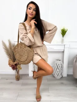 Beżowy Komplet Bluzka+Spodenki 12242-22-A|Modna Kiecka Fashion