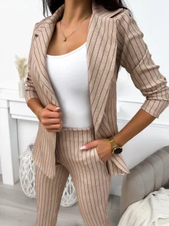 Beżowy Komplet Marynarka +Spodnie 11102-501-A|Modna Kiecka Fashion