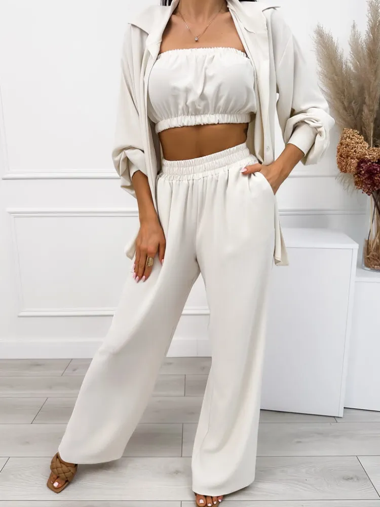 Beżowy Komplet Trzyczęściowy 12598-86-A|Modna Kiecka Discount