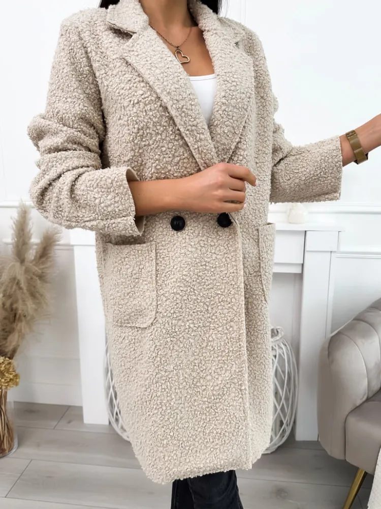 Beżowy Płaszcz z Kieszeniami 10793-280-D|Modna Kiecka Discount
