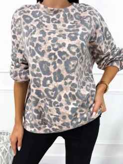 Beżowy Sweterek w Panterkę 12808-37-A|Modna Kiecka Fashion