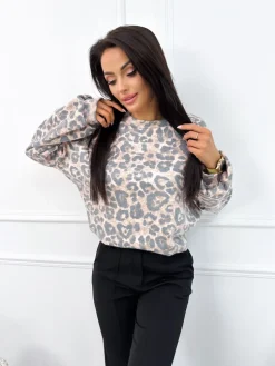Beżowy Sweterek w Panterkę 12808-37-A|Modna Kiecka Fashion