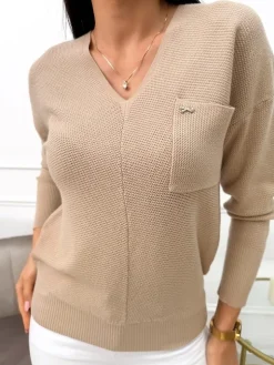 Beżowy Sweterek z Kieszonką 13676-422-A|Modna Kiecka Hot