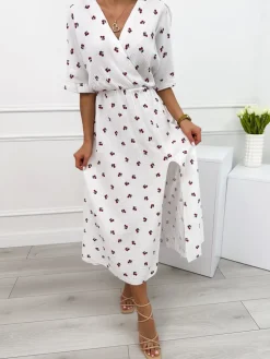 Biała Bawełniana Letnia Sukienka ze Wzorem 12417-41-B|Modna Kiecka Sale