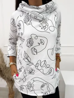 Biała Bluza w Czarny Wzór 10801-402|Modna Kiecka Best