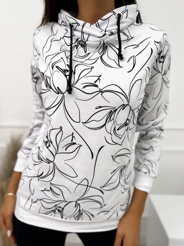 Biała Bluza w Czarny Wzór 10727-517-E|Modna Kiecka Best