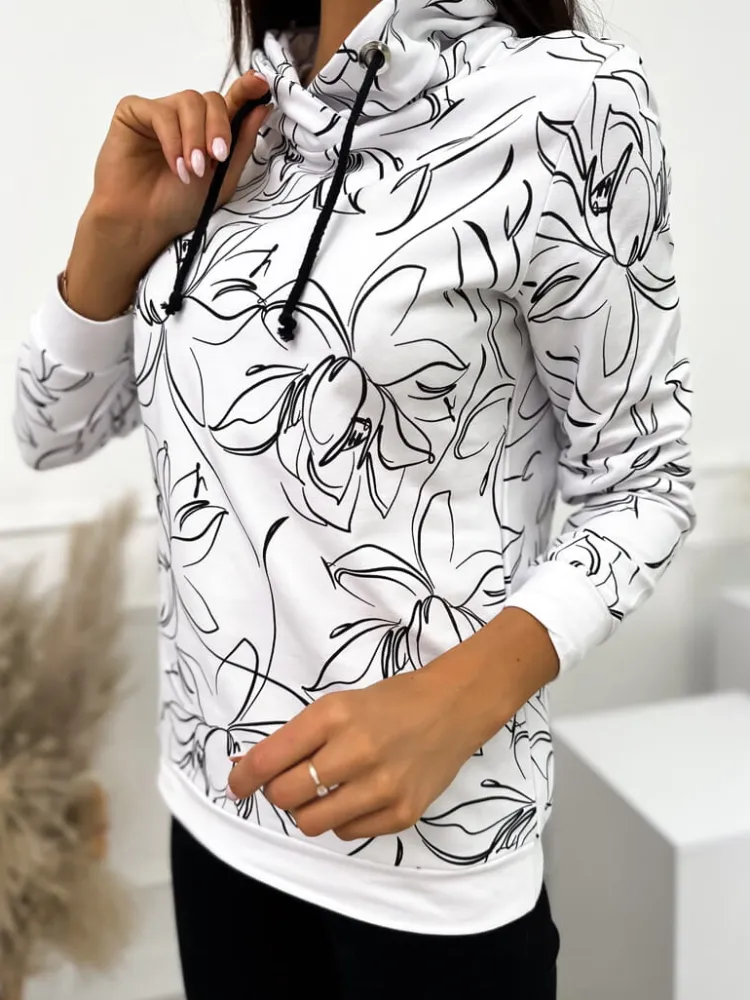 Biała Bluza w Czarny Wzór 10727-517-E|Modna Kiecka Best