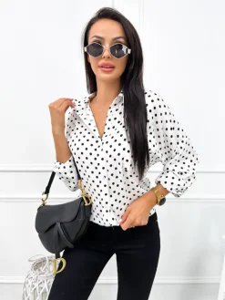 Biała Koszula w Grochy 12663-218-A|Modna Kiecka New