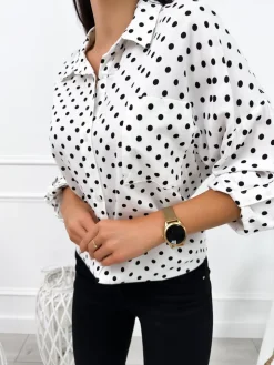 Biała Koszula w Grochy 12663-218-A|Modna Kiecka New