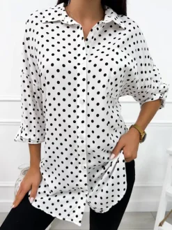 Biała Koszula w Grochy 12663-218-A|Modna Kiecka New