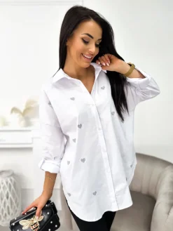 Biała Koszula w Serduszka 11342-135-A|Modna Kiecka Fashion