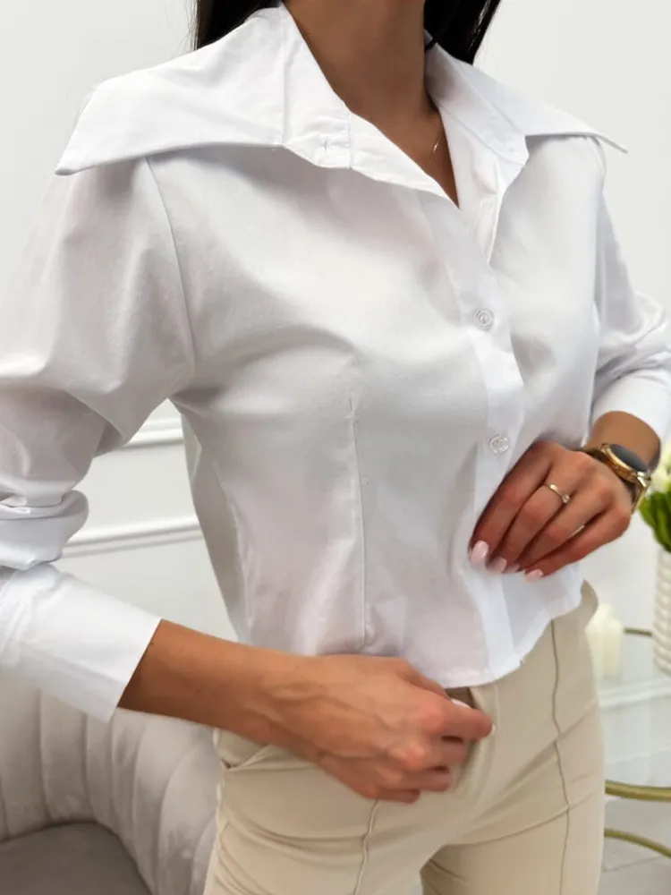 Biała Krótka Koszula 13752-130-A|Modna Kiecka Outlet