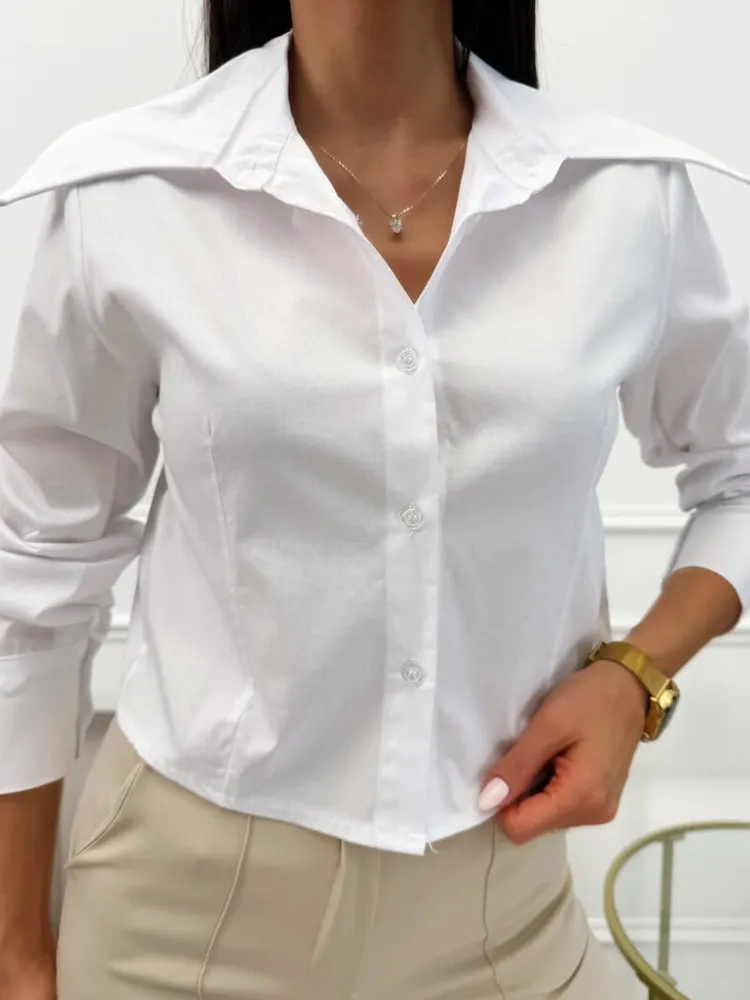 Biała Krótka Koszula 13752-130-A|Modna Kiecka Outlet