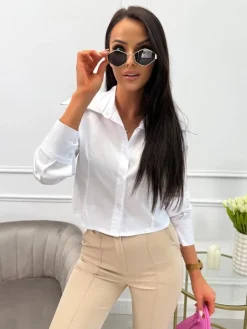 Biała Krótka Koszula 13752-130-A|Modna Kiecka Outlet